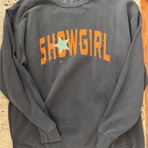 Gray Showgirl Sweatshirt with Orange Lettering